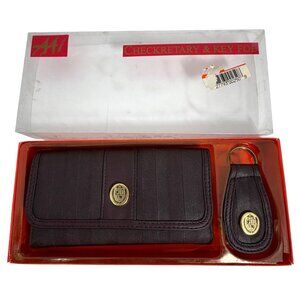 AAi Checkretary & Key Fob Gift Set In Burgundy With Gold Accents New w/ Box NOS